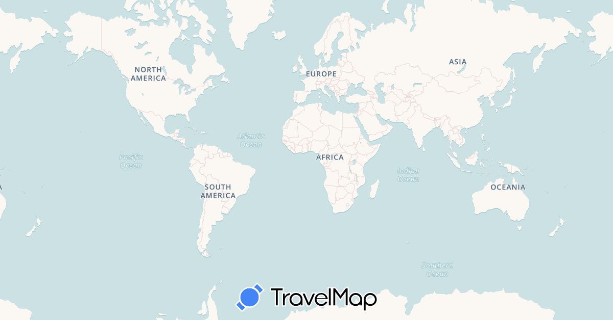 TravelMap itinerary: driving, bus, plane, boat in Australia, Canada, France, Mexico, Turks and Caicos Islands, United States (Europe, North America, Oceania)